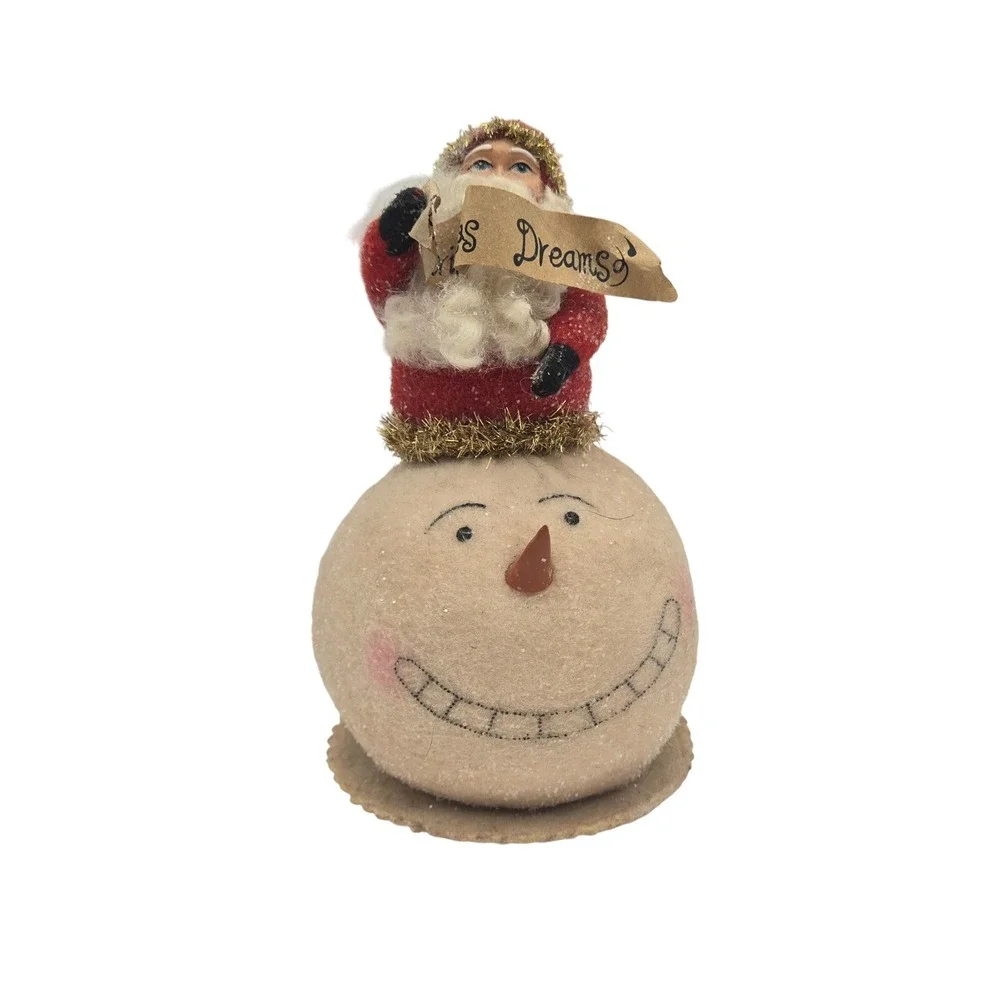 Folk Art Santa on Snowman Head Figurine Christmas Decor Rustic Dreams Scroll